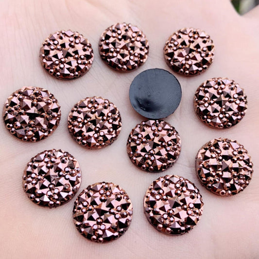 CA1026 - 10 pcs Druzy Resin Embellishment Cabochons Champagne Rose Gold - 14mm - Shimmer Style