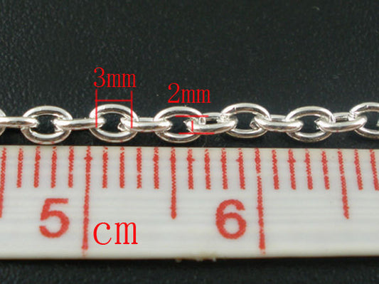 P578 - 10M (32.8 Ft) - Silver Plated Chain Link - 3x2mm - 3mm x 2mm