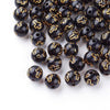BD352 - 100 pcs Black Acrylic Round Spacer Beads - 10mm (0.39") - Gold Plated Cross Design - Hole Size: 2mm
