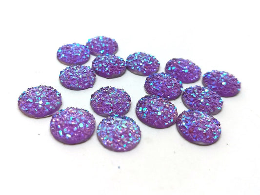 CA734 - 10 pcs Druzy Resin Embellishment Cabochons Purple - 8mm - Dome Circle