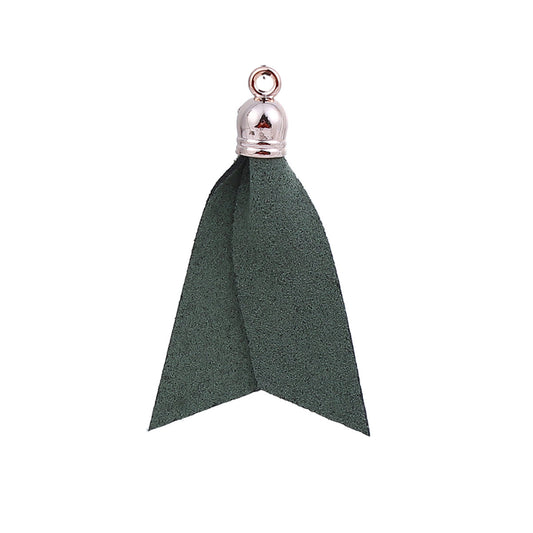 P451 - 10 pcs. Green Faux Leather Tassel Dangle Charms Pendants - Golden - 5.2cm (2.05") x 3.3cm (1.3") - Great for Light Earrings and Dangles!
