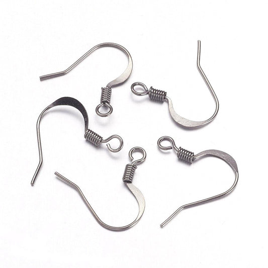 E375 - 200 pcs (100 pairs) Gunmetal with Flat Earring Hooks - 19mm x 18mm - Hole Size: 2mm - 0.7mm Thick (21 Gauge)