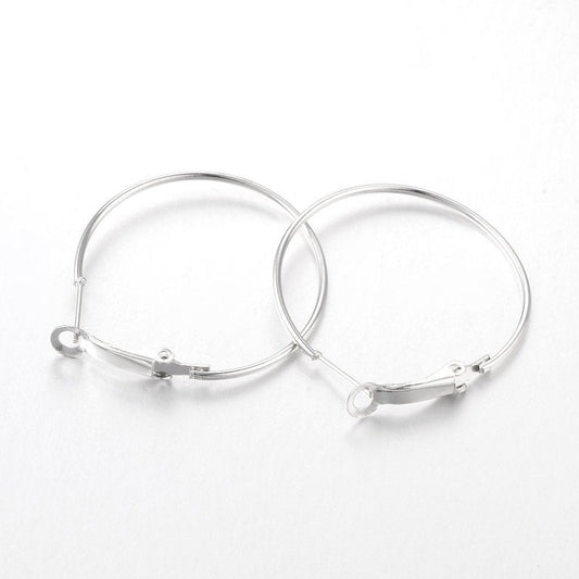 E399 - 20 pcs (10 pairs) Silver Tone Earring Hoops - 35mm (1.38 inch)