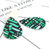 P1045 - 10 pcs. Black and Green Stripe Dot Faux Leather Dangle Charms Pendants - Teardrop - 56mm (2.2") - Great for Earrings! Double Sided