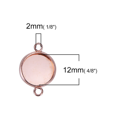 P474 - 10 pcs. Dark Rose Gold Plated Circle Round Bezel Cabochon Cameo Connector Tags Trays - 12mm Glue Pad - Made of Alloy! High Quality