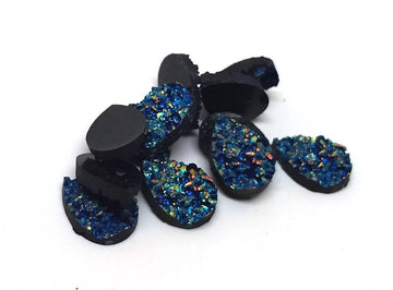 CA957 - 10 pcs Druzy Resin Embellishment Cabochons Blue Multicolor - 14x10mm - Teardrop - 14mm x 10mm - 2.3mm Thick