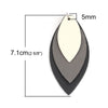 P910 - 10 pcs. Black Gray Beige Faux Leather Dangle Charms Pendants - Leaf - Triple Layer - 71mm (2.8") - Great for Light Earrings or Dangles