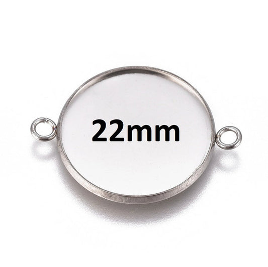 MP0008 - 10 pcs. 304 Stainless Steel Silver Tone Circle Round Bezel Cabochon Cameo Connector Tags Trays - 22mm Glue Pad - Tarnish Resistant!