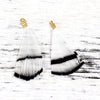 P783 - 10 pcs Black and White Dangle Charms Pendants - Feather - Gold Plated Crimps - 40mm (1.6") - Great for Light Earrings, Necklaces or Dangles