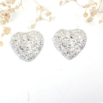 10 pcs Druzy Resin Embellishment Cabochons White Silver - 12mm x 12mm - Heart