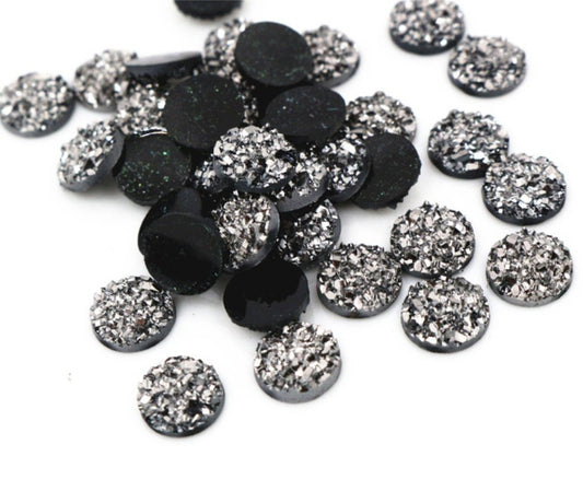 CA207 - 10 pcs Druzy Resin Embellishment Cabochons Gunmetal Dark Silver - 12mm - Dome Circle