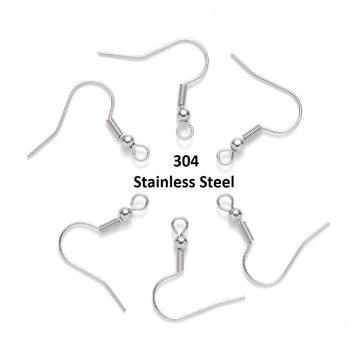 E800 - 100 pcs. 304 Stainless Steel Silver Tone French Earring Hooks with Spring and Ball - 22mm - 3mm Ball - 21 Gauge (0.7mm Thick)