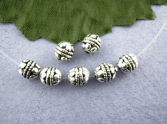BD509 - 80 pcs Antique Silver Carved Tibetan Bali Round Spacer Beads- 5mm - 5x5mm