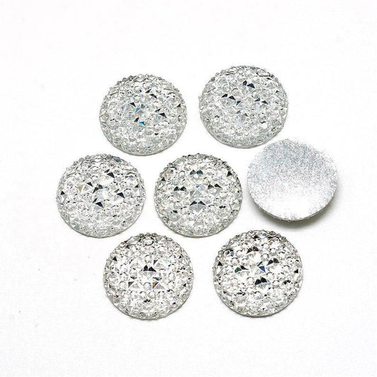 CA923 - 10 pcs Druzy Resin Embellishment Cabochons Clear White - 18mm - Shimmer Style
