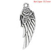 P277 - 10pcs. Antique Silver Flower Carved Wing Charms Pendants - 31mm X 11mm