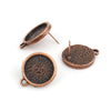 E447 - 10 pcs. Antique Copper Earring Posts Studs Settings Bezels Cabochons Tacks with Loop - 14mm Glue Pad Setting