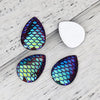 CA814 - 10 pcs Mermaid Fish Scales Resin Carved Embellishment Cabochons Red Multicolor - 25x18mm - 25mm x 18mm - Teardrop