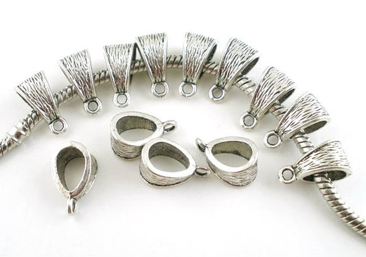 P289A - 10 pcs. Antique Silver Dangle Triangle Slider Spacer Bails with Loop - 14mm x 7mm