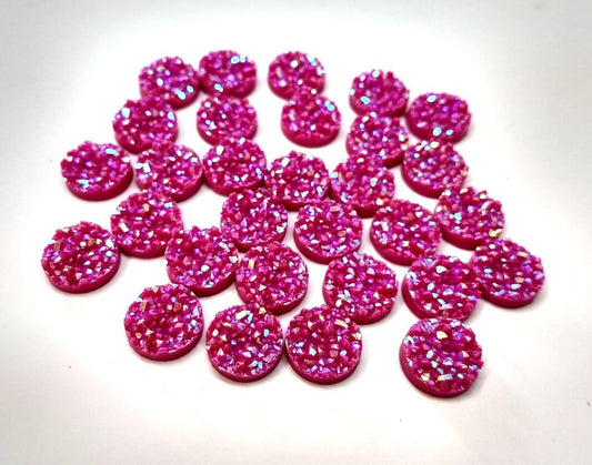 CA614 - 10 pcs Druzy Resin Embellishment Cabochons Cerise Pink Multicolor - 12mm