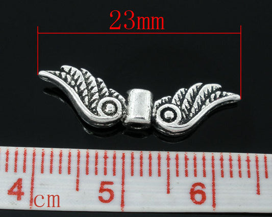P096 - 10pcs. Antique Silver Wing Spacer Charms Pendants - 23mm X 7mm