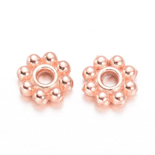 BD270 - 100 pcs Rose Gold Plated Snowflake Daisy Spacer Beads- 5mm x 1.5mm - Hole Size: 1mm