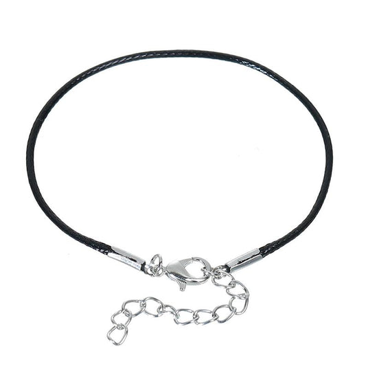 B063 - 20 pcs. Black Waxen Waxed Rope Cord Bracelets - 7.25 inch (18.5 cm) - 7 1/4"