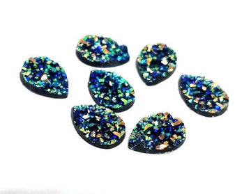 CA662 - 10 pcs Druzy Resin Embellishment Cabochons Blue Multicolor - 14x10mm - Teardrop - 14mm x 10mm - 3mm Thick