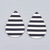 P153 - 10 pcs. Black and White Stripe Faux Leather Dangle Charms Pendants - Teardrop - 56mm (2.2") - Great for Earrings! Double Sided