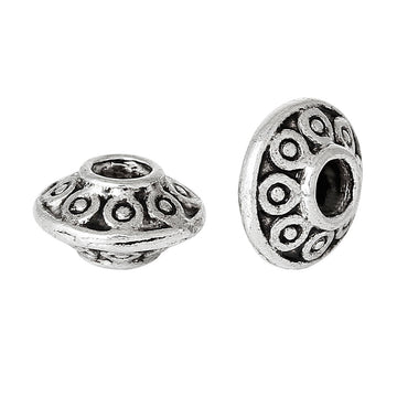 BD353 - 100 pcs Antique Silver Filigree Carved Bicone Spacer Beads- 6mm x 4mm - Hole Size: 1.1mm