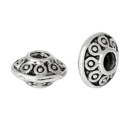 BD353 - 100 pcs Antique Silver Filigree Carved Bicone Spacer Beads- 6mm x 4mm - Hole Size: 1.1mm