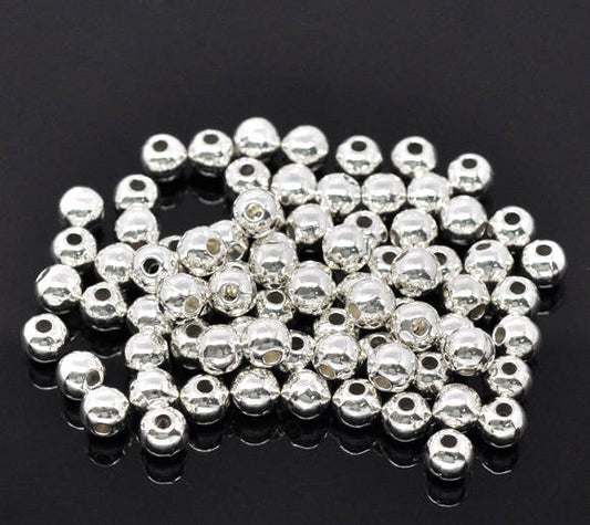 BD403 - 100 pcs Silver Plated Alloy Smooth Ball Spacer Beads- 6mm - Hole Size: 1.8mm