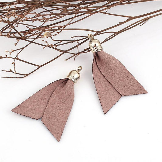 P452 - 10 pcs. Light Brown Faux Leather Tassel Dangle Charms Pendants - Golden - 5.2cm (2.05") x 3.3cm (1.3") - Great for Light Earrings &amp; Dangles!