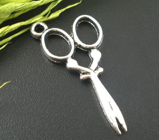 P205 - 10pcs. Antique Silver Scissor Scissors Charm Charms Pendants - 30mm X 14mm