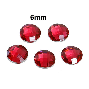 CA016 - 10 pcs Resin Embellishment Cabochons Red - 6mm - Faceted Design