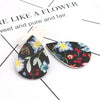 P228 - 10 pcs. Black Multicolor Floral Embroidered Faux Leather Dangle Charms Pendants - Teardrop - 56mm (2.2") - Double Sided