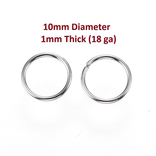 J006 - 100 pcs 304 Stainless Steel Open Jump Rings 10mm - 18 Gauge (1mm Thick) - Silver Tone - Tarnish Resistant!
