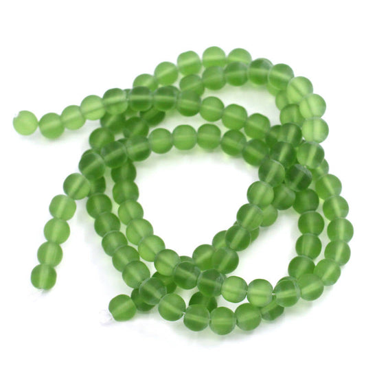 BD008 - 8mm Green Frosted Glass Round Beads - 12 3/8" strand (31.5cm) - Approx 40-42 beads per strand - Hole Size: 1mm