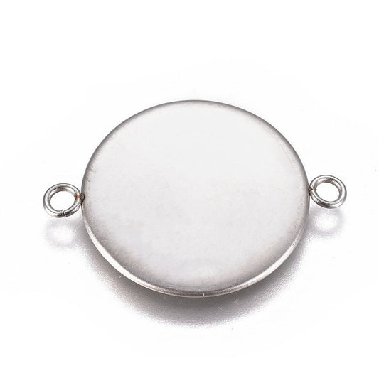 MP0008 - 10 pcs. 304 Stainless Steel Silver Tone Circle Round Bezel Cabochon Cameo Connector Tags Trays - 22mm Glue Pad - Tarnish Resistant!