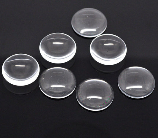 CA553 - 50 pcs. Circle Clear Round Glass Dome Seals Tiles - 16mm (0.63 in)
