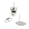 E742 - 10 pcs. (5 pairs) 304 Stainless Steel Oval Earring Posts/Bases/Studs/Settings with Backs - 10mm x 5.5mm - Hole for Dangles - Silver Tone