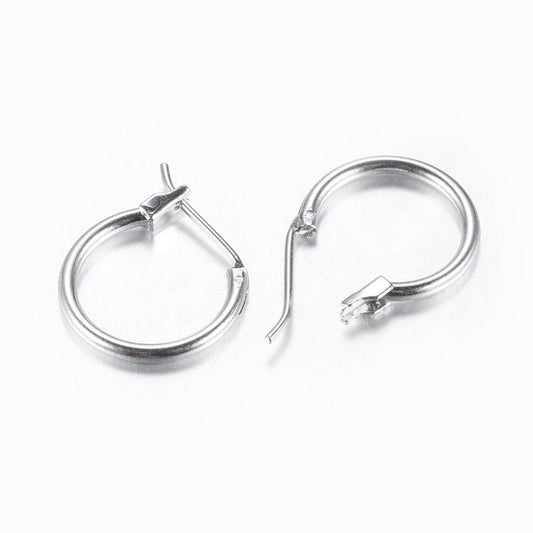 E400 - 20 pcs (10 pairs) Silver Tone Earring Hoops - 15mm (0.59 inch)