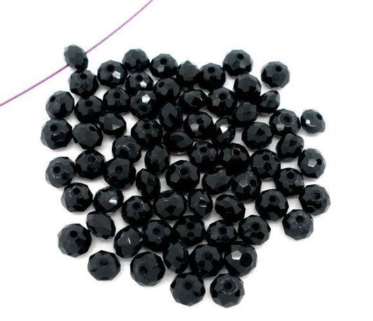 BD454 - 200 pcs Black Crystal Quartz Faceted Rondelle Beads - 4mm - 4x3mm
