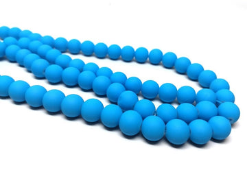 BD3000 - 40 Beads - 10mm Cerulean Blue Rubberized Glass Round Beads - 15.7" strand - Approx 40 beads per strand - Hole Size: 1.3mm