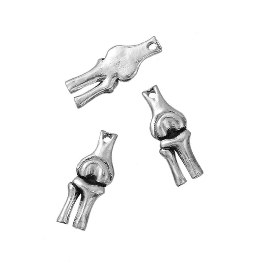 P197A - 5pcs. Antique Silver Anatomical Human Knee Medical Charms Pendants - 26mm X 10mm (1 inch) - 3D - Double Sided