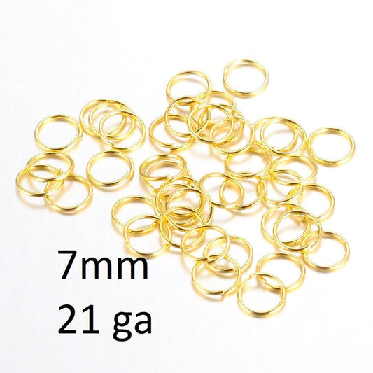 J291 - 100 pcs Golden Open Jump Rings - 7mm - 21 Gauge (0.7mm thick) - Made of Iron!
