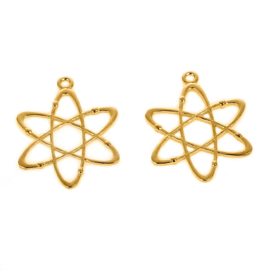 P493A - 5 pcs. Gold Plated Chemistry Science Atom Charms Pendants - 33mm X 26mm - 1.3 in x 1 in