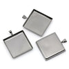 P492 - 10 pcs. Gunmetal Pendant Square Posts Frame Settings Bezels Cabochons Tags Trays - 25mm Glue Pad Setting (1 inch) - 32mm x 26mm