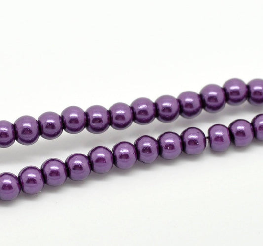 BD106 - 8mm Purple Glass Pearl Imitation Round Beads - 32 inch strand