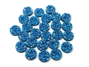 CA615 - 10 pcs Druzy Resin Embellishment Cabochons Teal Blue Iridescent Multicolor - 12mm