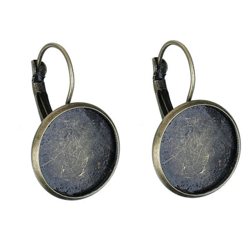 E347 - 10 pcs. Antique Bronze Earring Clips Settings Lever Back Bezels Cabochons - 16mm Glue Pad Setting - Smooth Edge